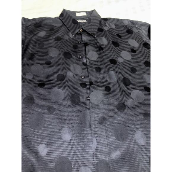 VINTAGE MENS GENELLI Black Tone On tone SILK SHIRT NEHRU COLLAR XL Circles - Picture 8 of 8